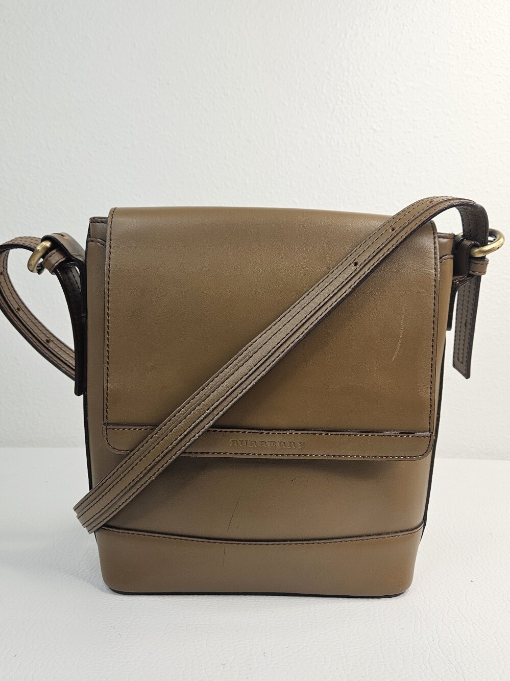 Authentic Burberry Leather Crossbody Messenger Bag Nova Check Brown Shoulder